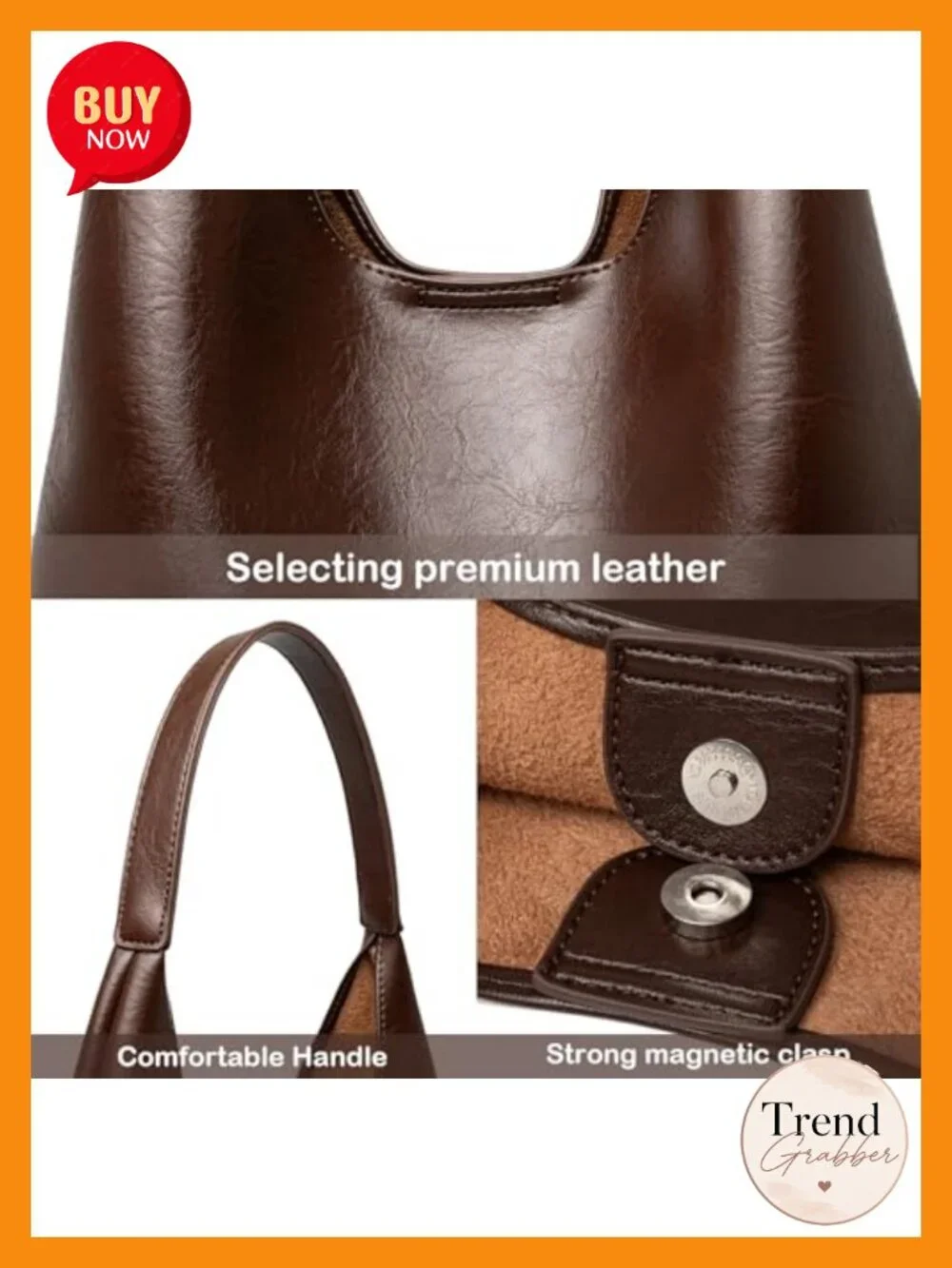 Large Vegan Leather Hobo Tote Bag with Inner Pouch for Work Casual